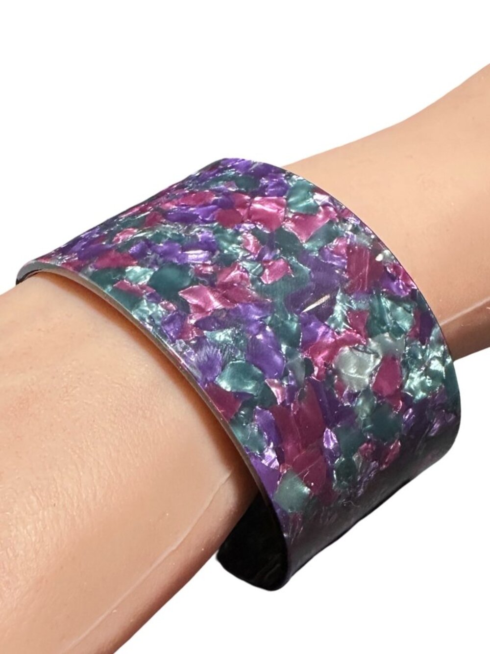 Confetti Cuff Bracelet Acrylic Purple Blue Green Lightweight Womens Jewelry